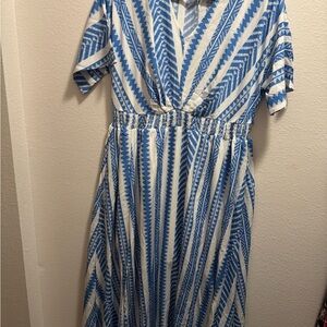 BloomChic Blue and White Patterned Midi Dress
